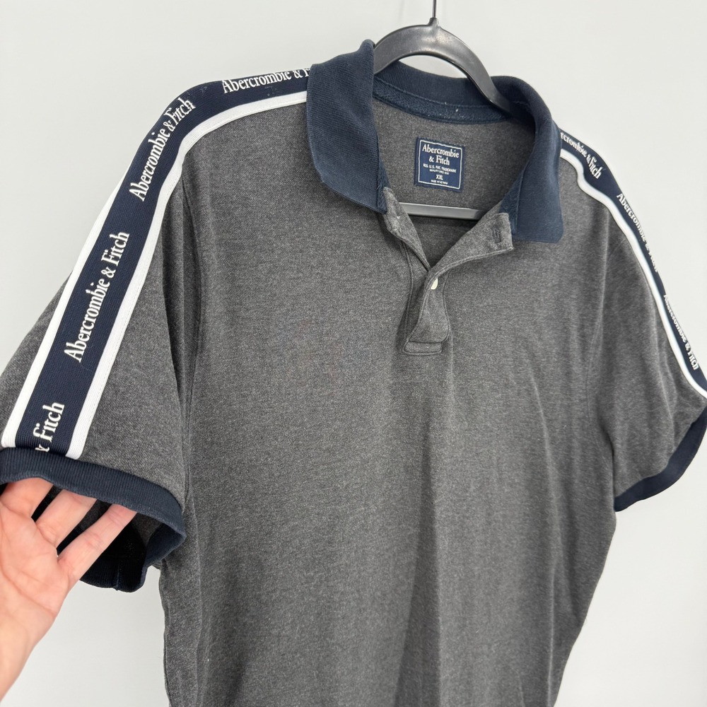VINTAGE Abercrombie &‎ Fitch XXL Gray Polo Shirt Logo Striped Short Sleeve 90's